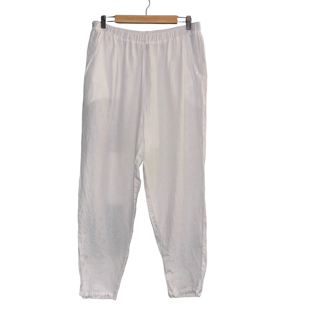 Match Point 100% Linen Pants L White Elastic Waist Made USA Coastal Nancy Meyers - Picture 3 of 6